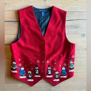 Karen Scott Cozy Red Vest with Penguin Design